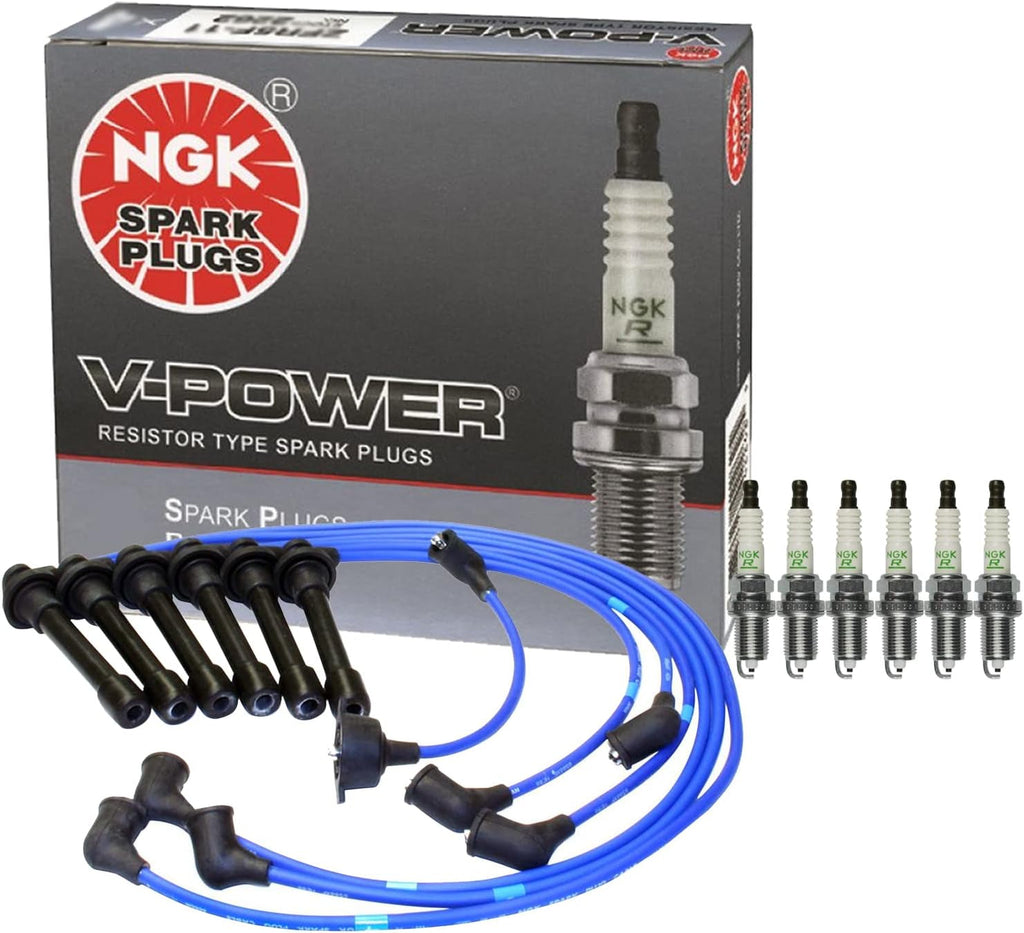 NGK Wire & 6 V-Power Spark Plugs Kit for Acura CL Honda Accord 3.0 V6 J30A1