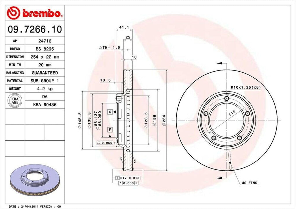Brembo Front Disc Brake Rotor for 1995-2004 Tacoma (09.7266.10)