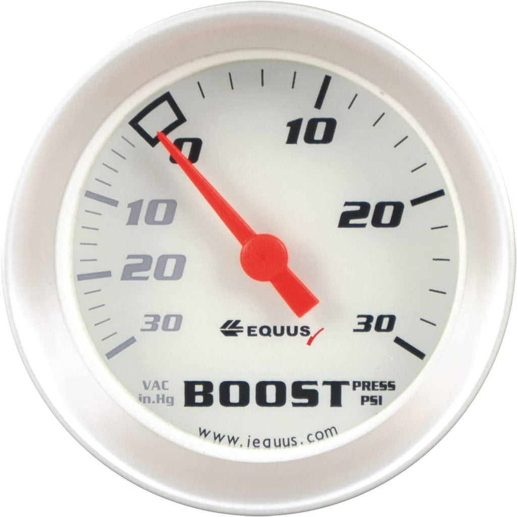 Equus 8257 2" Vacuum/ Boost Gauge, White with Aluminum Bezel