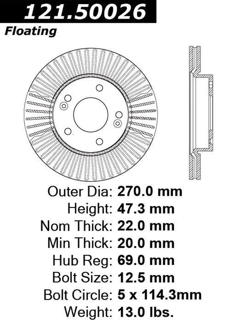 Centric Front Disc Brake Rotor for 10-11 Kia Soul (121.50026)