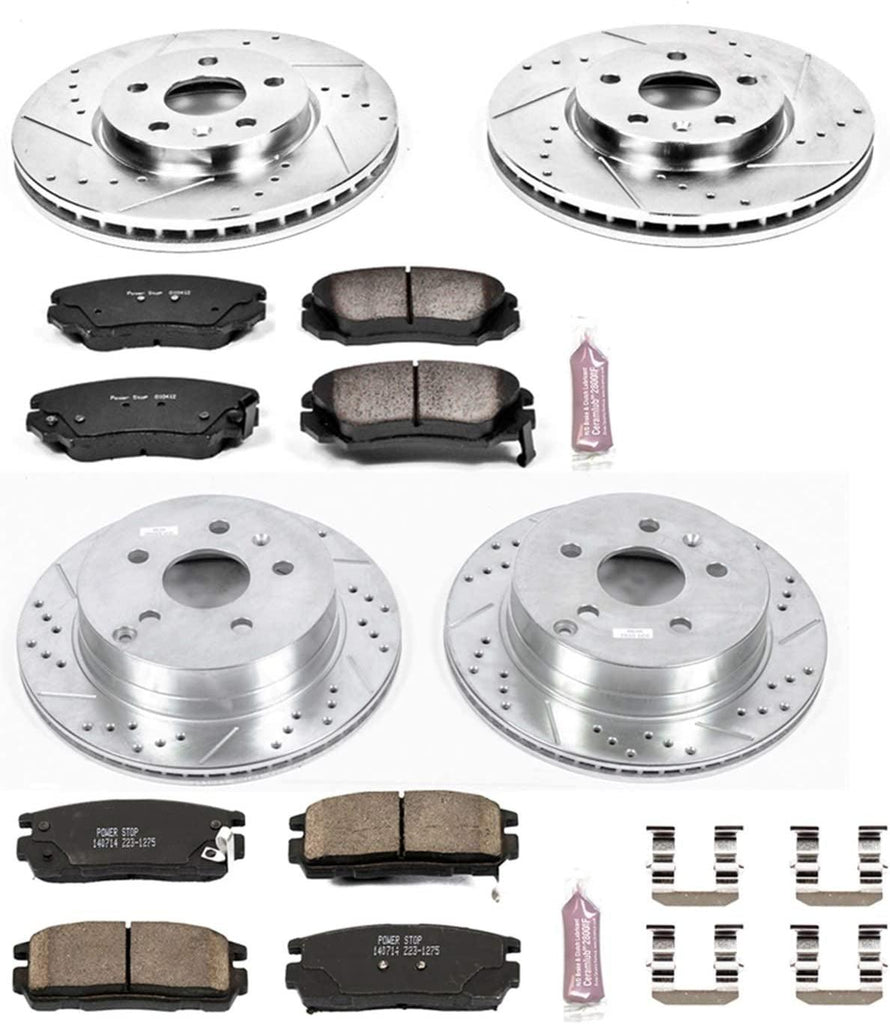 K5516 Front and Rear Z23 Carbon Fiber Brake Pads with Drilled & Slotted Brake Rotors Kit