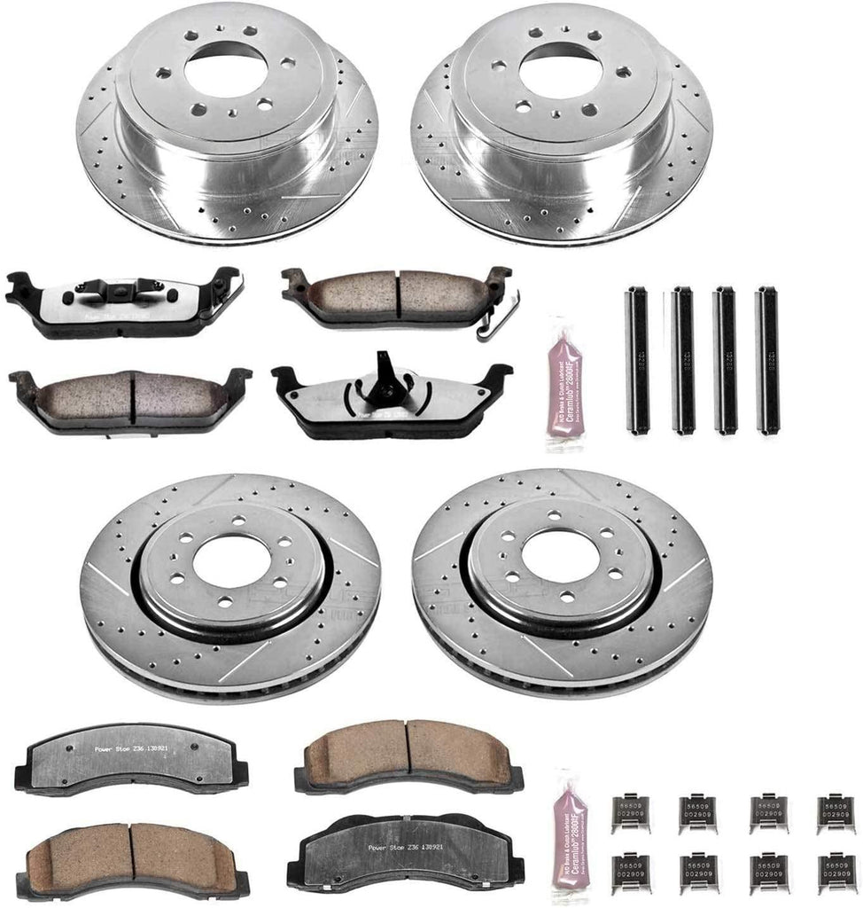 K3166-36 Front and Rear Z36 Truck & Tow Brake Kit, Carbon Fiber Ceramic Brake Pads and Drilled/Slotted Brake Rotors