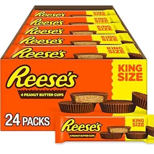 REESE'S Milk Chocolate King Size Peanut Butter Cups, Candy Packs, 2.8 oz (24 Count)
