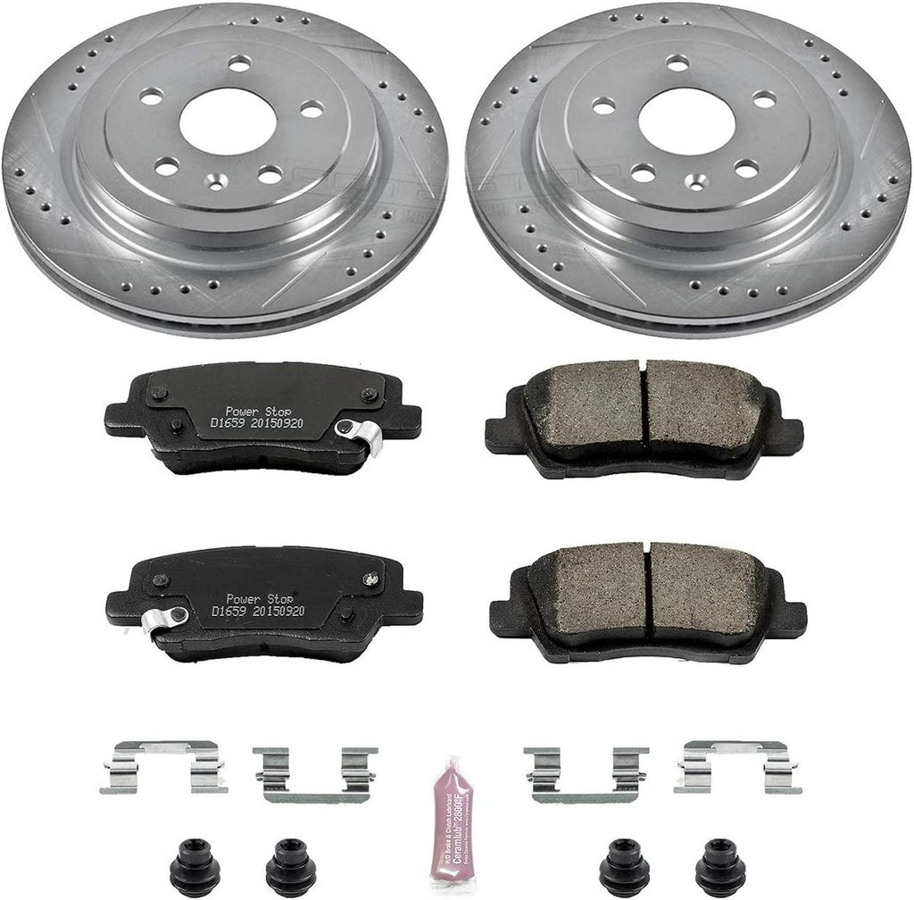 K6991 Rear Z23 Carbon Fiber Brake Pads with Drilled & Slotted Brake Rotors Kit