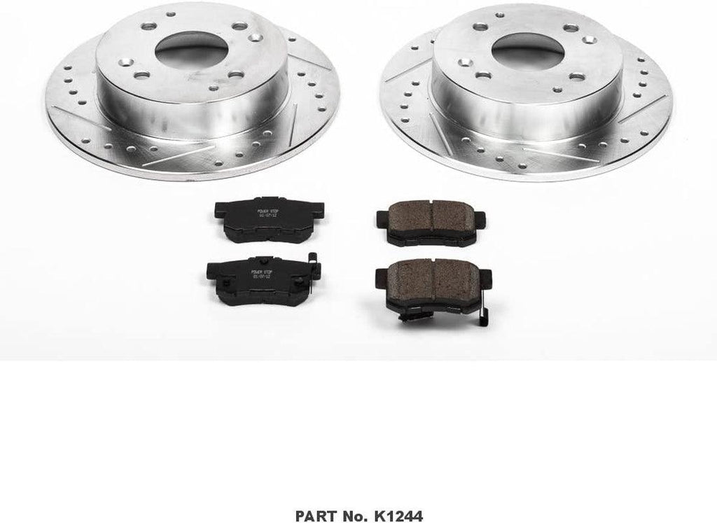 K1244 Rear Z23 Carbon Fiber Brake Pads with Drilled & Slotted Brake Rotors Kit