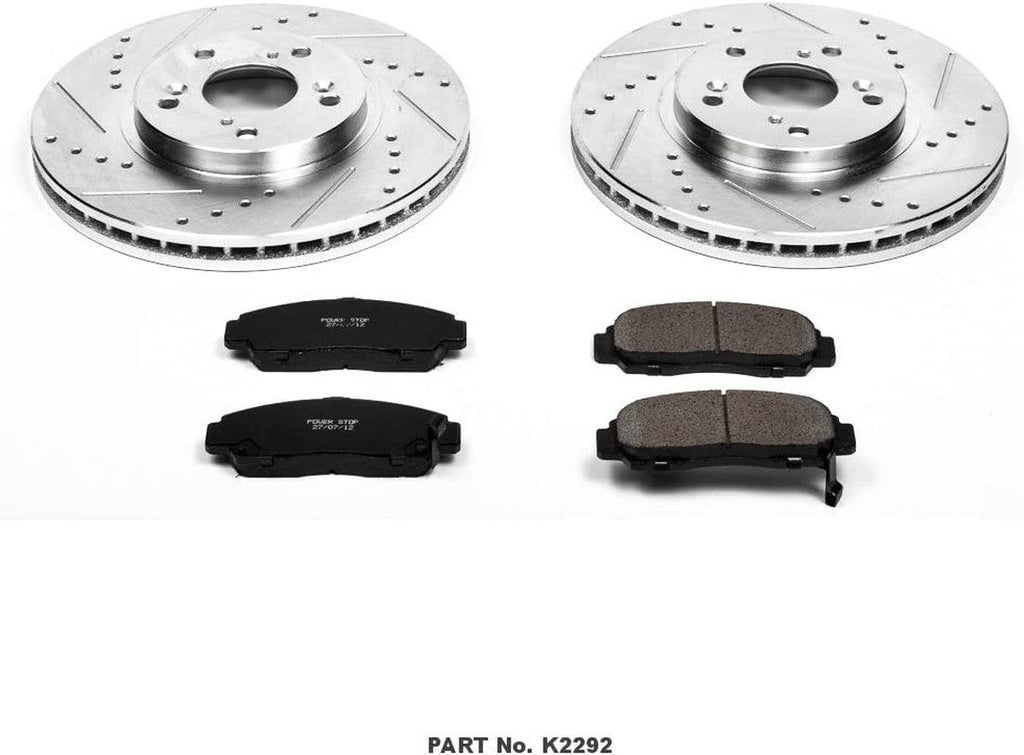 K2292 Front Z23 Carbon Fiber Brake Pads with Drilled & Slotted Brake Rotors Kit