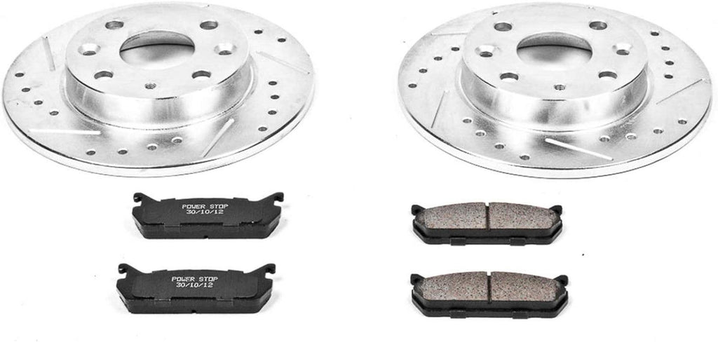 Power Stop K719 Rear Z23 Carbon Fiber Brake Pads with Drilled & Slotted Brake Rotors Kit
