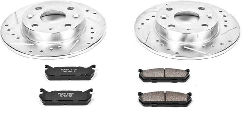 Power Stop K719 Rear Z23 Carbon Fiber Brake Pads with Drilled & Slotted Brake Rotors Kit