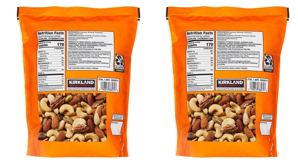 Kirkland Signature Extra Fancy Unsalted Mixed Nuts, 2 Jars (2.5 LB)