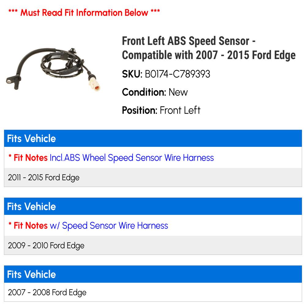 Front Left ABS Speed Sensor - Compatible with 2007 - 2015 Ford Edge 2008 2009 2010 2011 2012 2013 2014