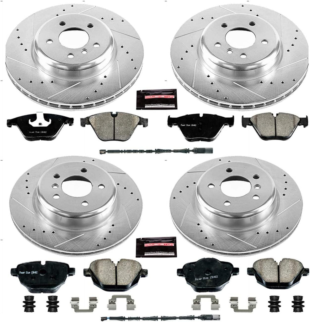 K6023 Front and Rear Z23 Carbon Fiber Brake Pads with Drilled & Slotted Brake Rotors Kit