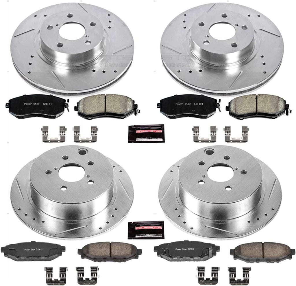 K6113 Front and Rear Z23 Carbon Fiber Brake Pads with Drilled & Slotted Brake Rotors Kit