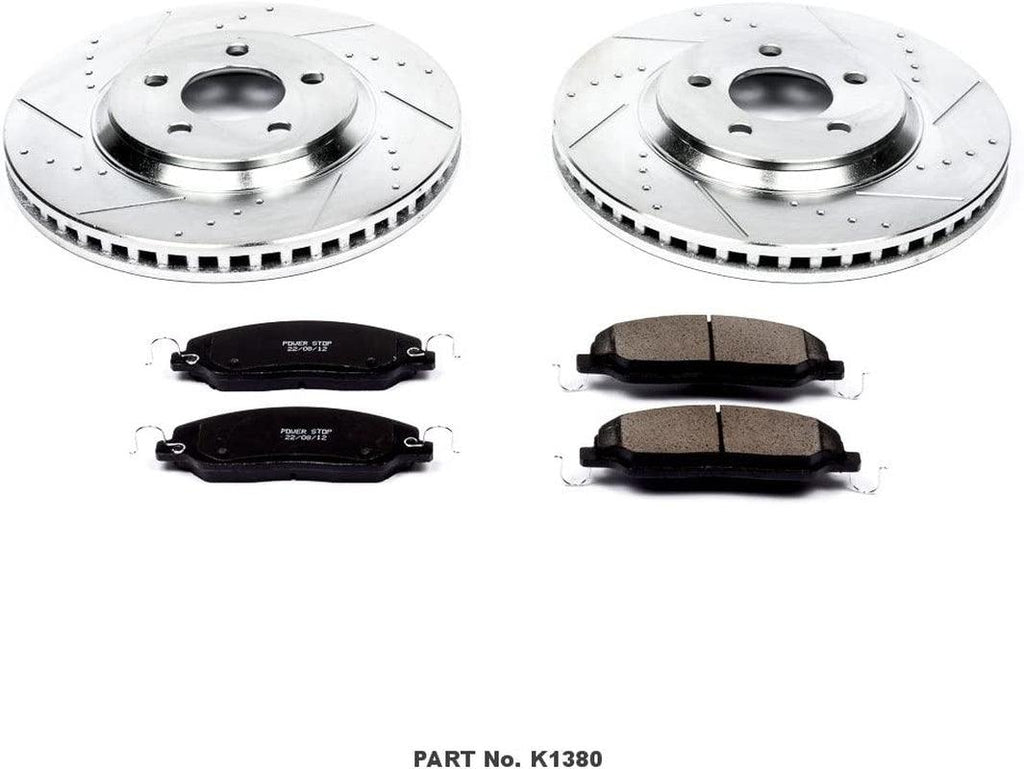 K1380 Front Z23 Carbon Fiber Brake Pads with Drilled & Slotted Brake Rotors Kit