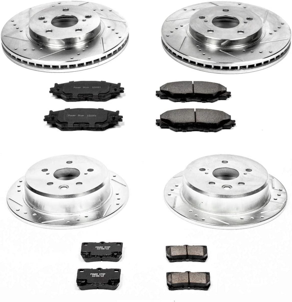 K2407 Front and Rear Z23 Carbon Fiber Brake Pads with Drilled & Slotted Brake Rotors Kit
