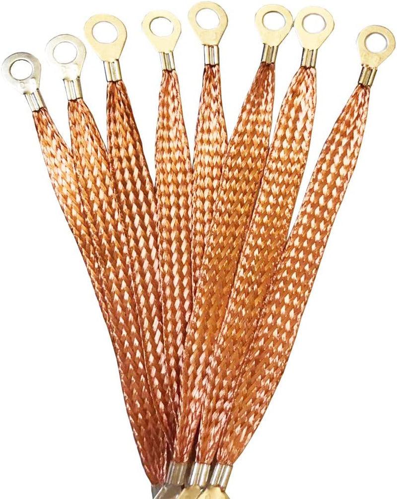NANSH Braided Bare Copper Flat Engine Grounding Strap Bonding Strap Earth Flat Braided Copper Strap Kit (1/2 Inch Width) (8 Inch 5PCS + 12 Inch 5PCS)