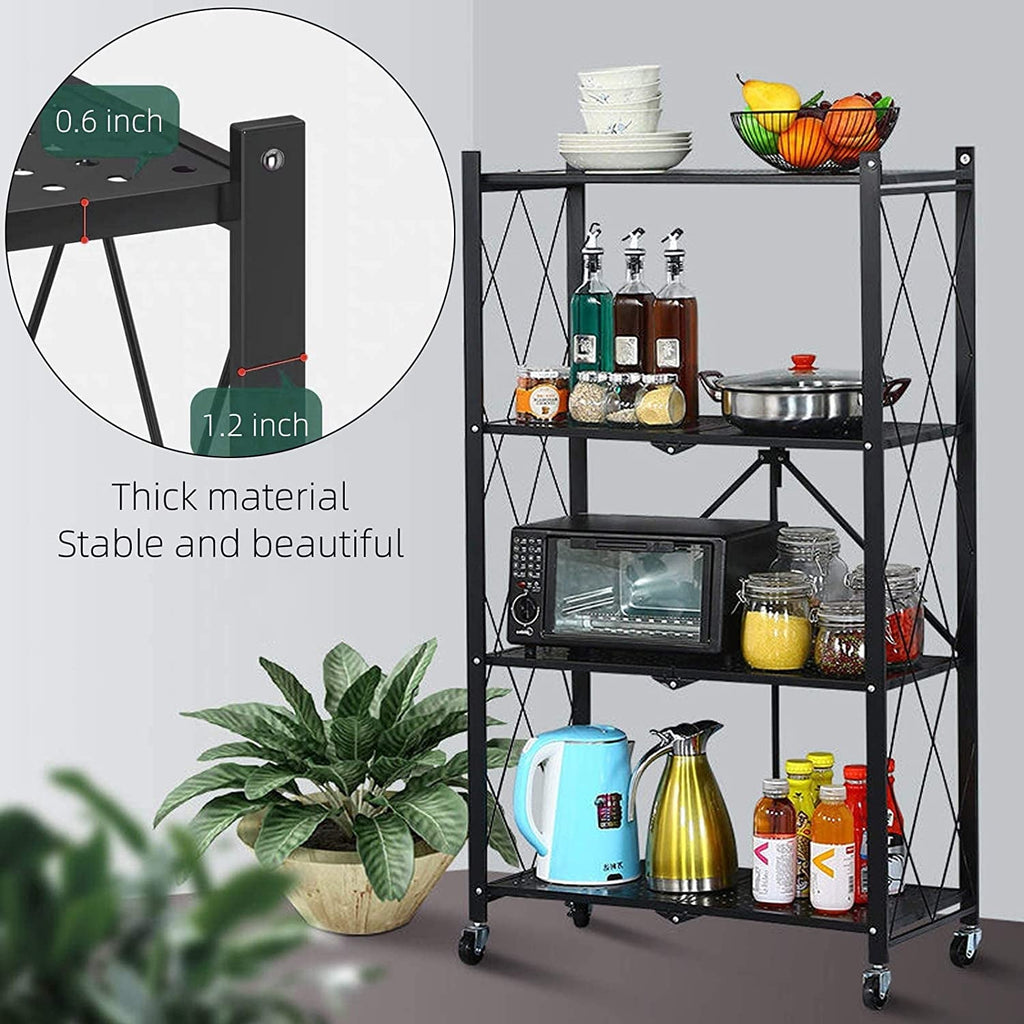 Storage Shelves, Closet Organizers and Storage 4-Shelf Foldable Metal Shelving Units 28" W X 14" D X 50" H for Garage Kitchen Bakers, Collapsible Organizer Rack, Heavy Duty on Wheels (4 -Shelf)