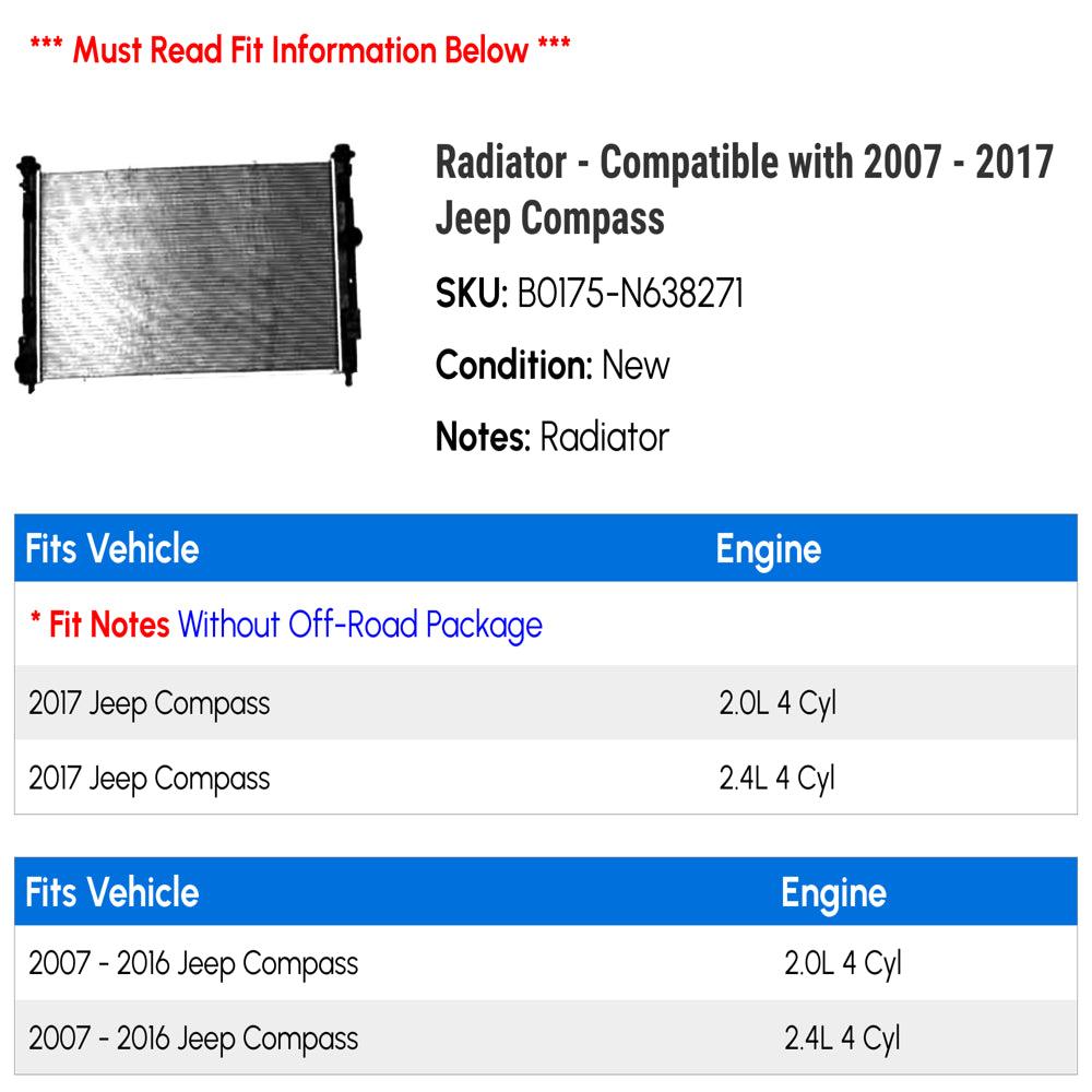 Radiator - Compatible with 2007 - 2017 Jeep Compass 2008 2009 2010 2011 2012 2013 2014 2015 2016