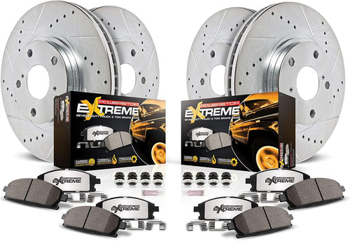Front and Rear K7112-36 Carbon-Fiber Ceramic Brake Pad with Drilled and Slotted Rotor Kit Z36 Truck and Tow