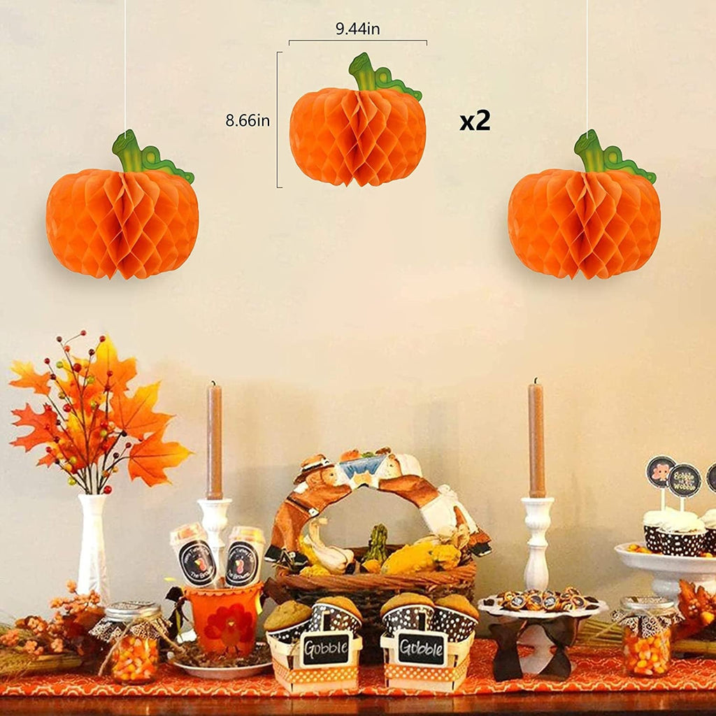 Dazonge Thanksgiving Decorations 40PCS, Pre-Assembled Thanksgiving Banner, Hanging Swirls, Fall Leaves Garland and Honeycomb Pumpkins for Thanksgiving Decor, Fall Decor, Thanksgiving Decorations for Home