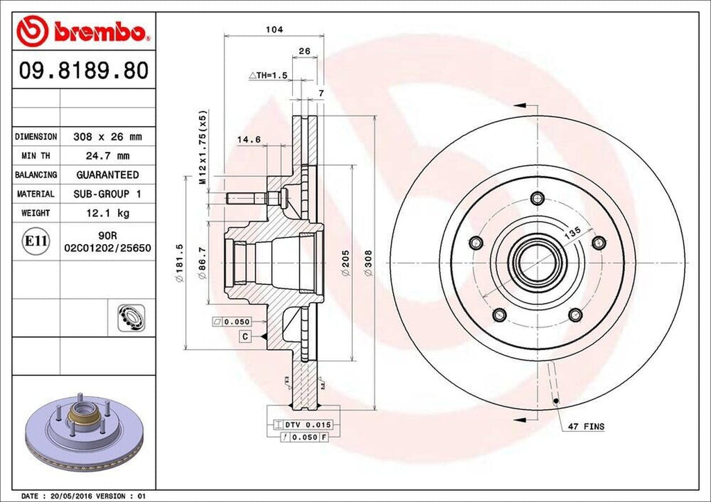 Brembo Front Disc Brake Rotor for 1997-2001 F-150 (09.8189.80)