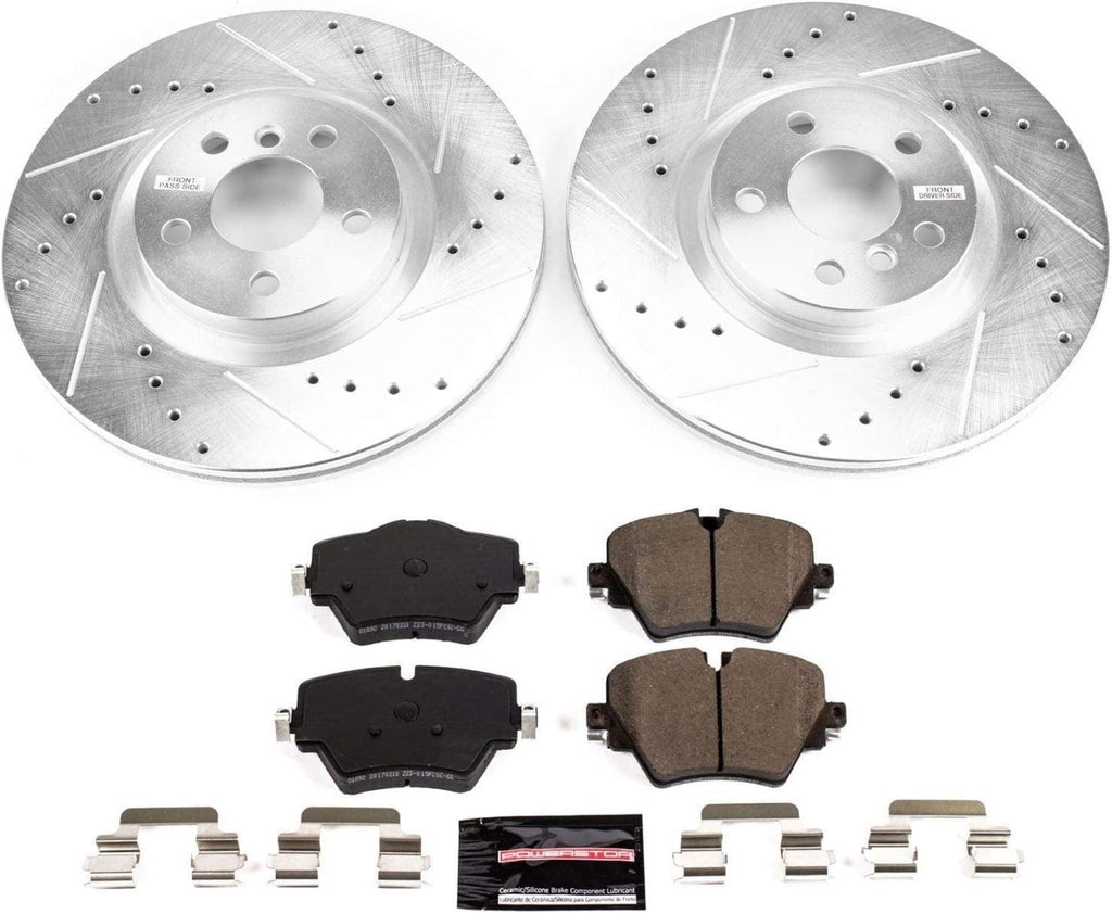 K7888 Front Z23 Carbon Fiber Brake Pads with Drilled & Slotted Brake Rotors Kit