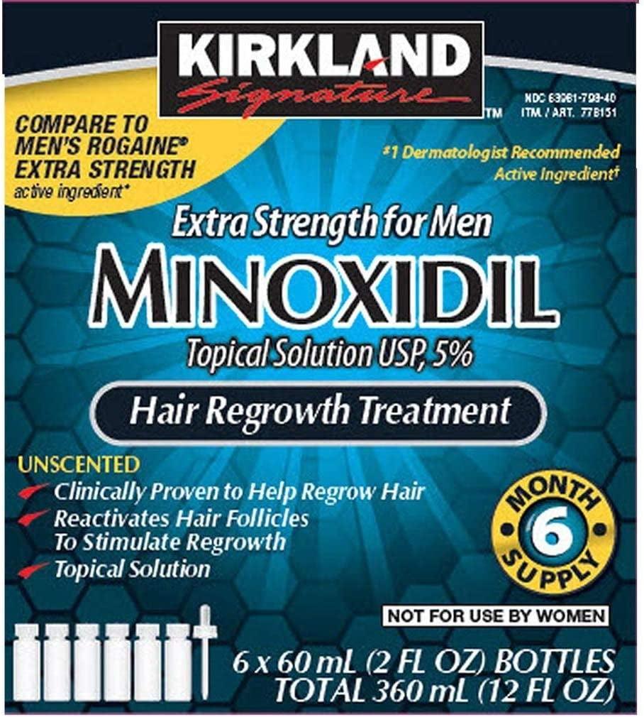 6 Months Kirkland Minoxidil 5% Extra Strength Hair Loss Regrowth Treatment Men, 12 Fl Oz (Pack of 6)
