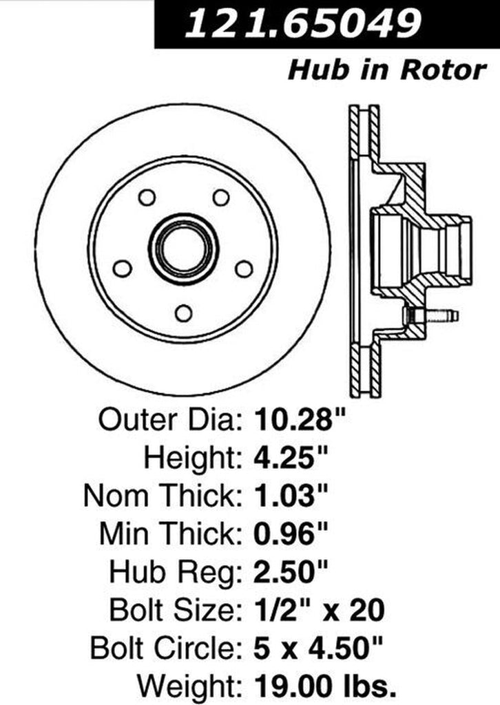 Centric Front Disc Brake Rotor for Ranger, B2300, B3000, B4000 (121.65049)