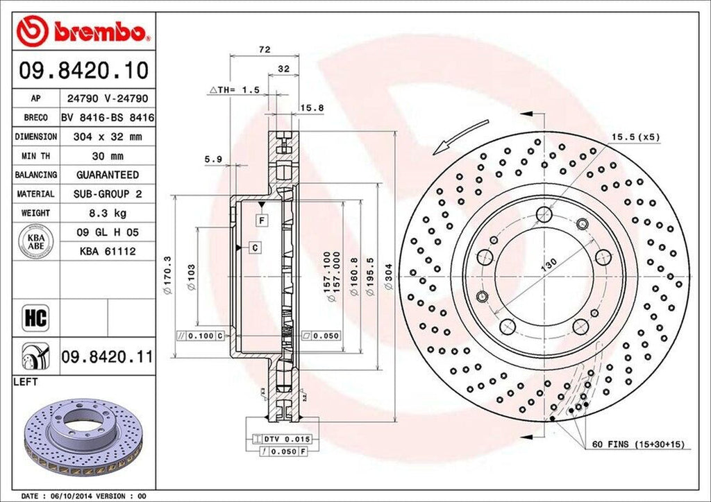Brembo Front Driver Side Disc Brake Rotor for 1994-1998 911 (09.8420.11)