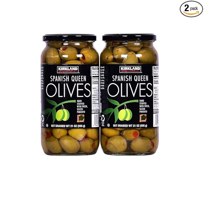 Kirkland Signature Pimento Stuffed Spanish Queen Olives, 21 Ounce Jar (2 Pack)