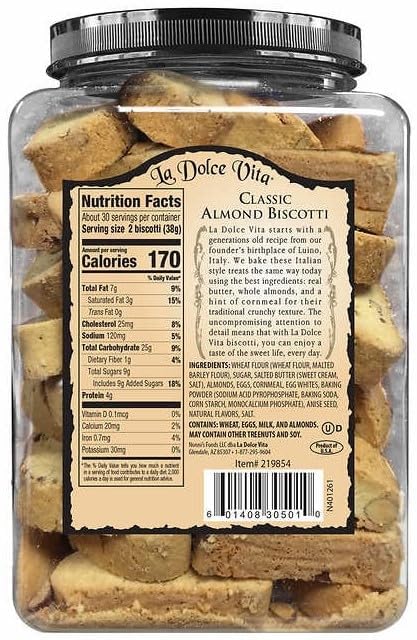 La Dolce Vita Classic Italian Biscotti Almond, 40 Ounce