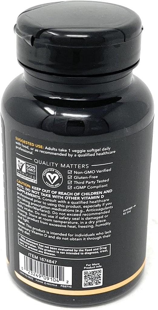 Sports Research Vitamin D3 K2 with 5000iu of Plant-Based D3 & 100mcg of Vitamin K2 as MK-7, Non-GMO Verified & Vegan Certified - 160 Liquid Softgels