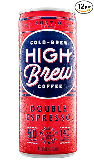 High Brew Coffee, Cold Brew Coffee, Double Espresso, 8 Fl Oz, Ready-To-Drink (Pack of 12)