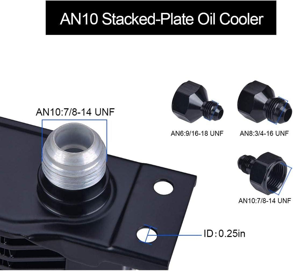 16 Row AN10-10AN Stacked Plate Oil Cooler 6AN 8AN Adapter Universal Engine Transmission Bundle with an 3-12 Wrench Spanner