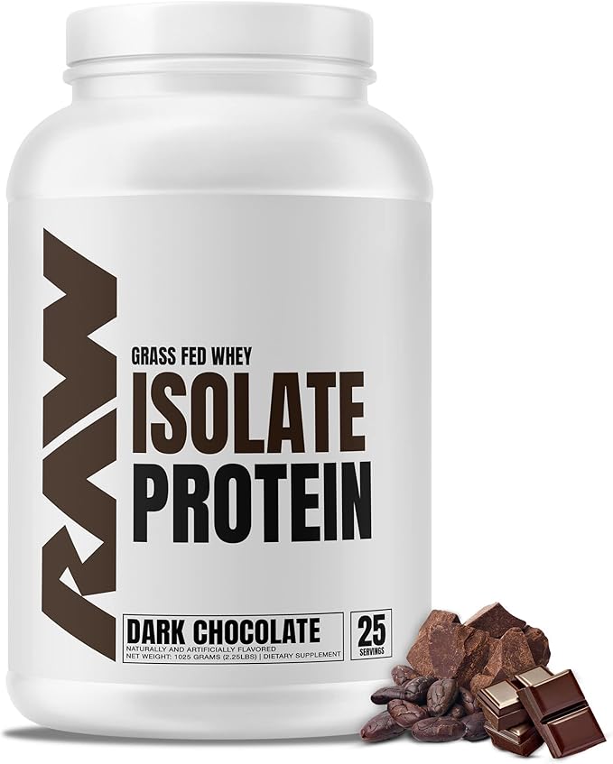 RAW Whey Isolate Protein Powder, Dark Chocolate - 100% Grass-Fed Sports Nutrition Whey Protein Powder for Muscle Growth & Recovery - Low-Fat, Low Carb, Naturally Flavored & Sweetened - 25 Servings