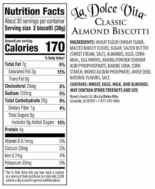 La Dolce Vita Classic Italian Biscotti Almond, 40 Ounce
