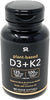 Sports Research Vitamin D3 K2 with 5000iu of Plant-Based D3 & 100mcg of Vitamin K2 as MK-7, Non-GMO Verified & Vegan Certified - 160 Liquid Softgels