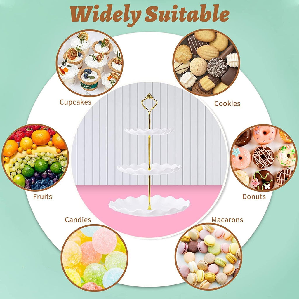 3 Tier Cupcake Stand Holder,  Plastic Cup Cake Stand Towel with Tiered Serving Tray for Cupcakes, Donuts, Fruits and More, White