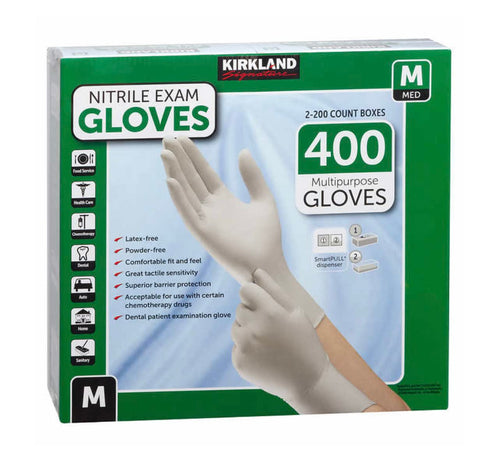Kirkland Signature DnRbYi Nitrile Exam Multi-Purpose Medium Gloves Latex-Free, 400 Count, (467120)