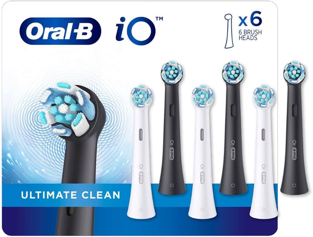 Oral-B iO Ultimate Clean Replacement Brush Heads, 6-Count White, Black 6 Count (Pack of 1)