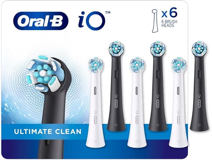 Oral-B iO Ultimate Clean Replacement Brush Heads, 6-Count White, Black 6 Count (Pack of 1)