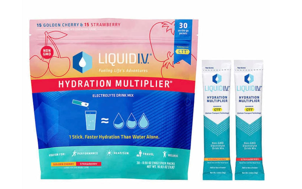 Liquid I.V. Hydration Multiplier, 30 Individual Serving Stick Packs in Resealable Pouch Flavor : Golden Cherry & Strawberry (1)