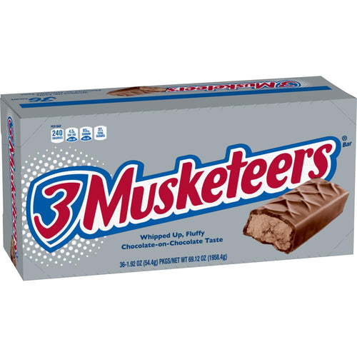 3 MUSKETEERS Candy Milk Chocolate Bars, Full Size, 1.92 oz Bar (Pack of 36) Box