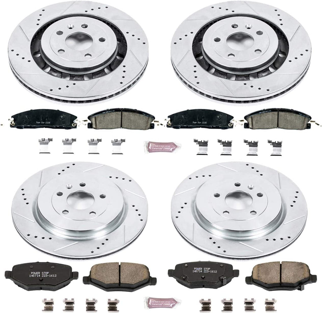 K6375 Front and Rear Z23 Carbon Fiber Brake Pads with Drilled & Slotted Brake Rotors Kit