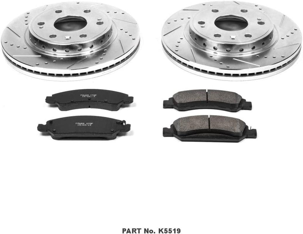 K5519 Front Z23 Carbon Fiber Brake Pads with Drilled & Slotted Brake Rotors Kit