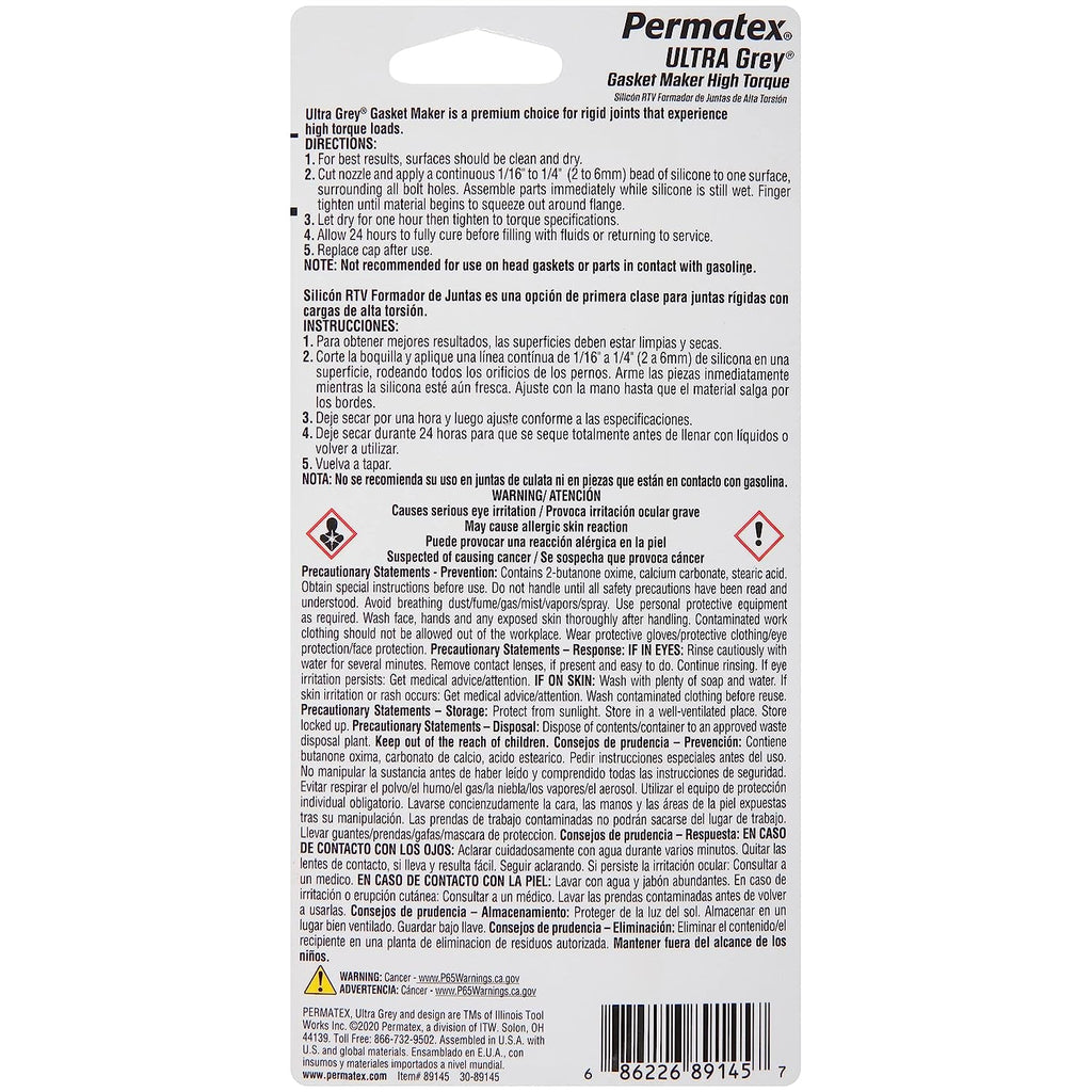 Permatex 82194-12PK Ultra Grey Rigid High-Torque RTV Silicone Gasket Maker, 3.5 Ounce (Pack of 12)