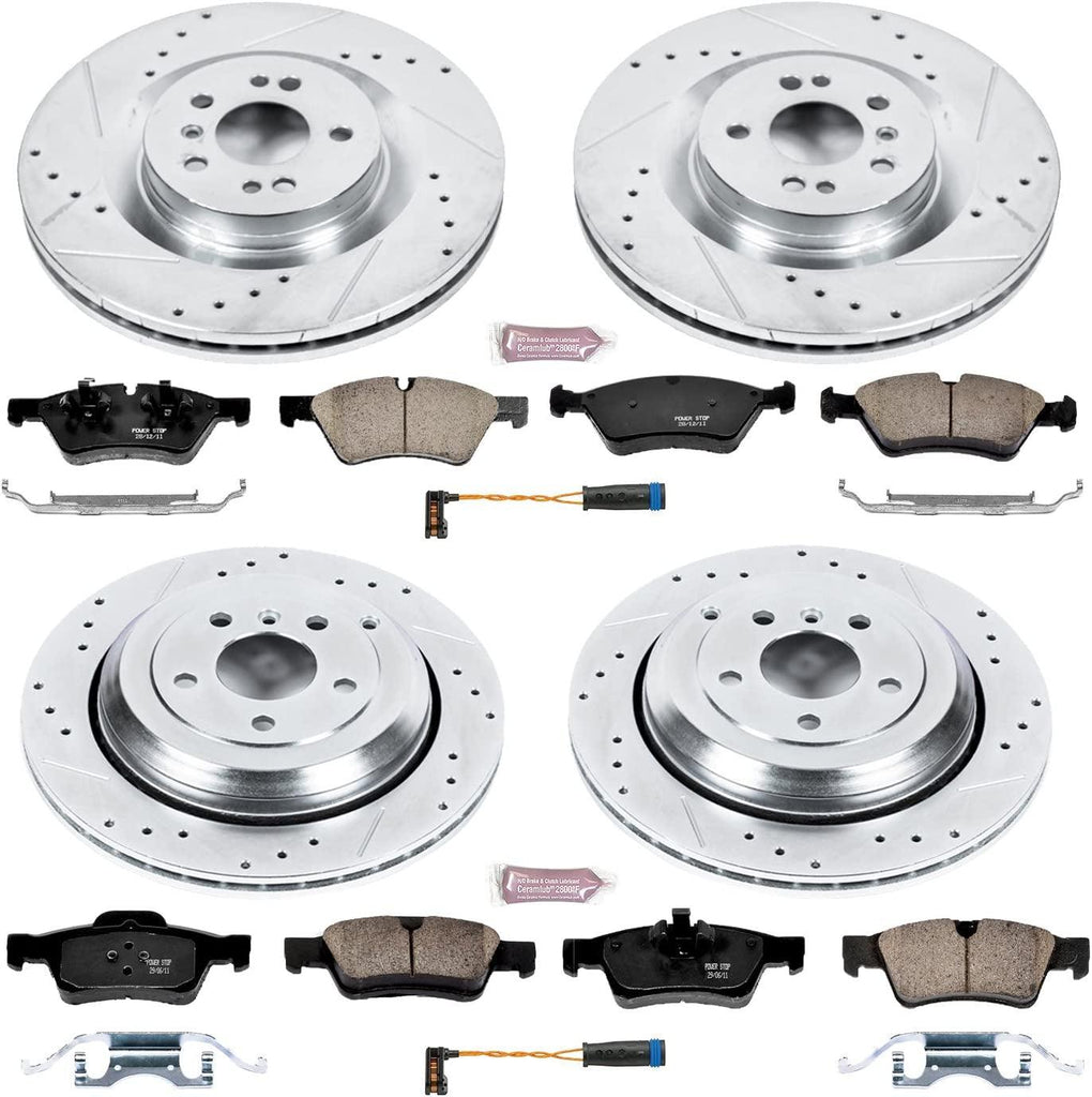 K6707 Front and Rear Z23 Carbon Fiber Brake Pads with Drilled & Slotted Brake Rotors Kit