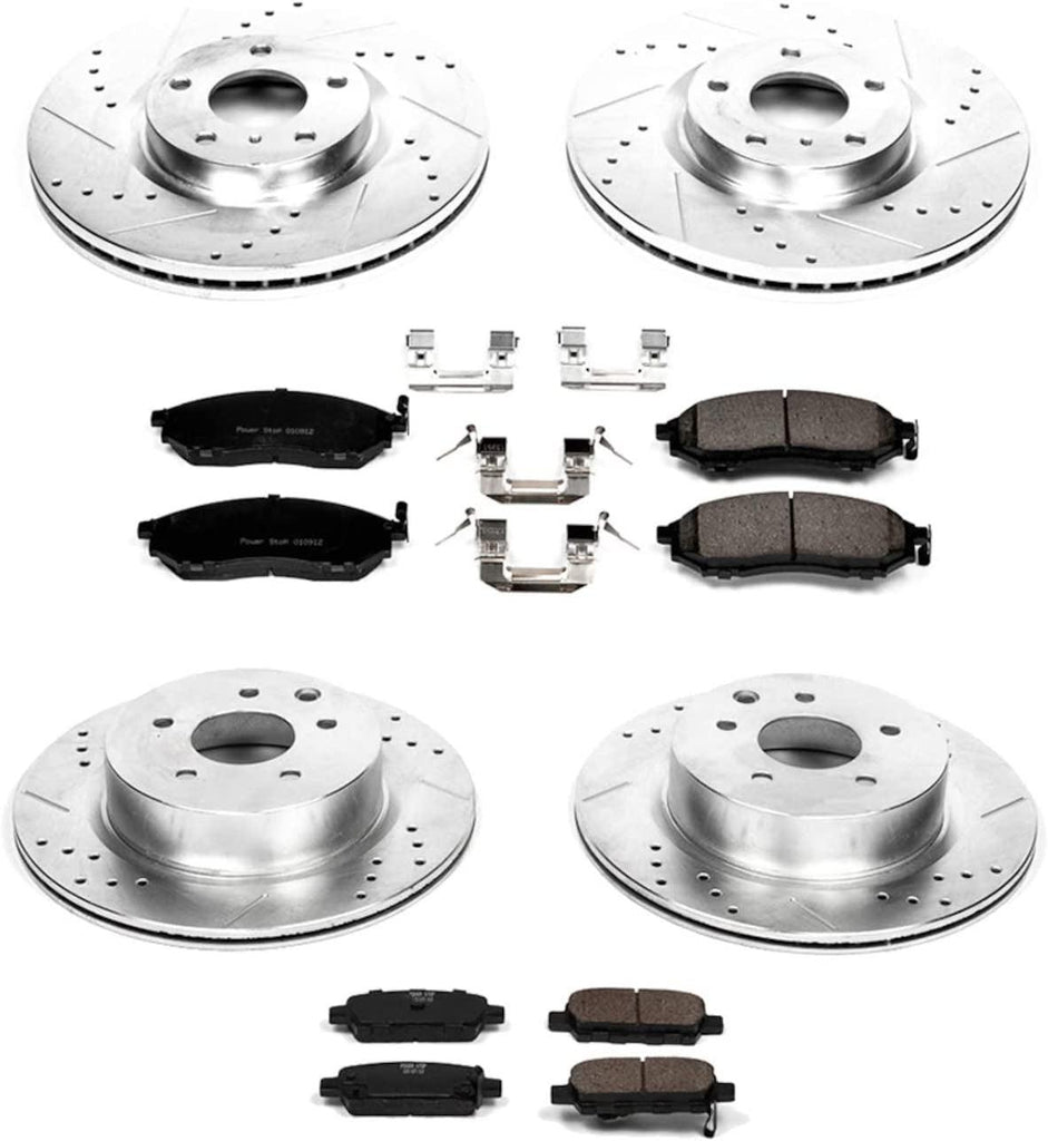 K114 Front and Rear Z23 Carbon Fiber Brake Pads with Drilled & Slotted Brake Rotors Kit