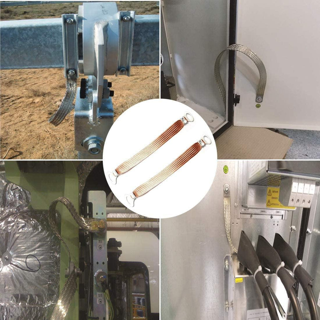 Automotive Universal Engine Grounding Braided Copper Straps Earth Bonding Straps (8 Inch 12 Inch 24 Inch) (Bare Copper 3/4" Width 8" Length 4PCS)