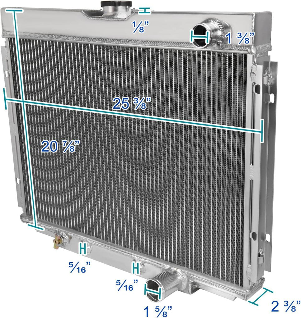 3 Core Manual Transmission 24" Passenger/Right Side Radiator Compatible with Ford Mustang V8 1967-1970