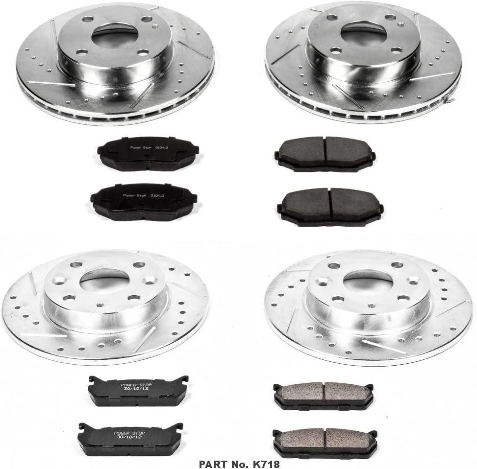 Power Stop K718 Front and Rear Z23 Carbon Fiber Brake Pads with Drilled & Slotted Brake Rotors Kit